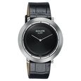 Sonata Sleek Black Dial Silver-Tone Leather Strap Watch - image number 1