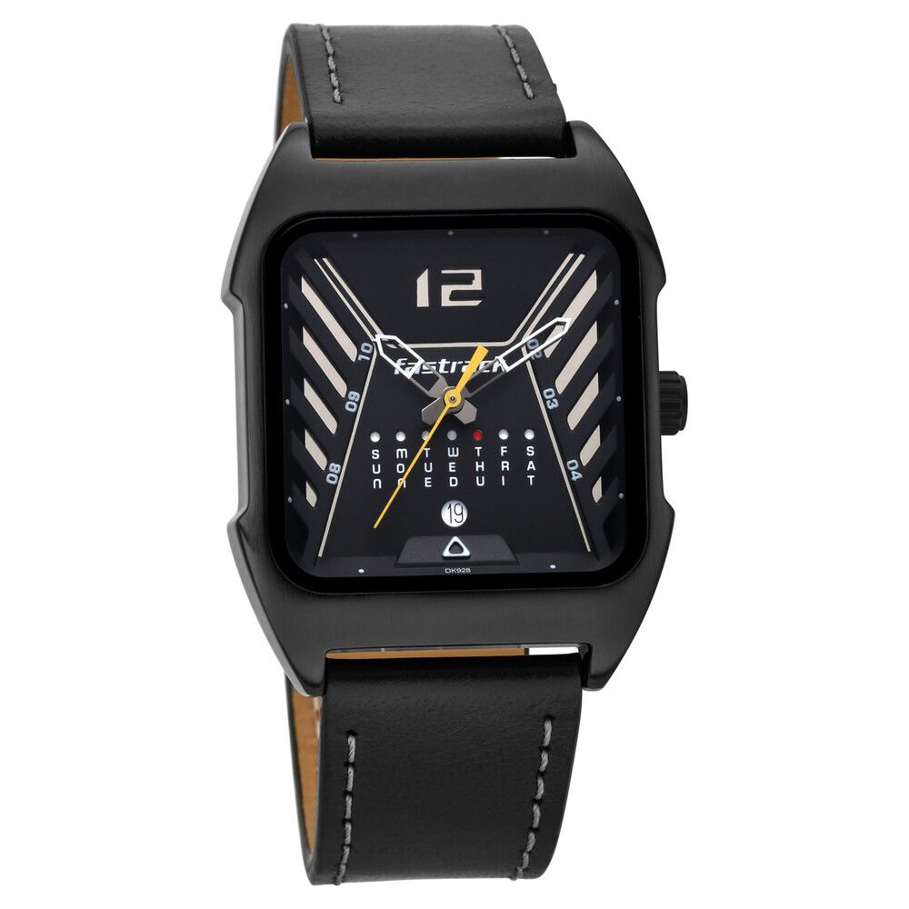 Buy Online Fastrack Gamify Quartz Analog with Day and Date Black Dial Leather Strap Watch for Guys ns3249nl01 Titan