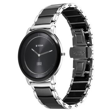 Titan Edge Fusion Quartz Analog Black Dial Two Toned Steel & Ceramic Strap Watch for Men
