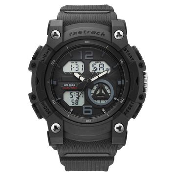 Fastrack StreetStyle Quartz Analog Digital Black Dial Black Polyether Strap Watch For Guys