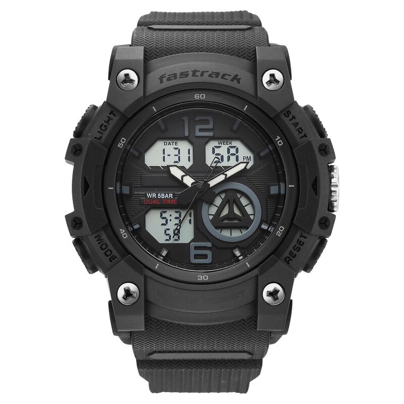 Fastrack StreetStyle Quartz Analog Digital Black Dial Black Polyether Strap Watch For Guys
