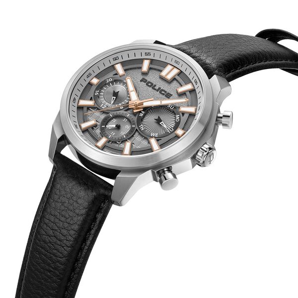 Police Quartz Multifunction Grey Dial Black Leather Strap Watch For Men - image number 1