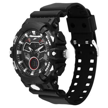 SF Analog Digital Black Dial PU Strap Watch For Men