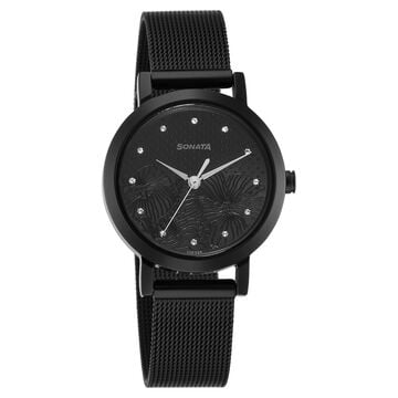 Sonata Quartz Analog Black Stainless Steel Strap for Women