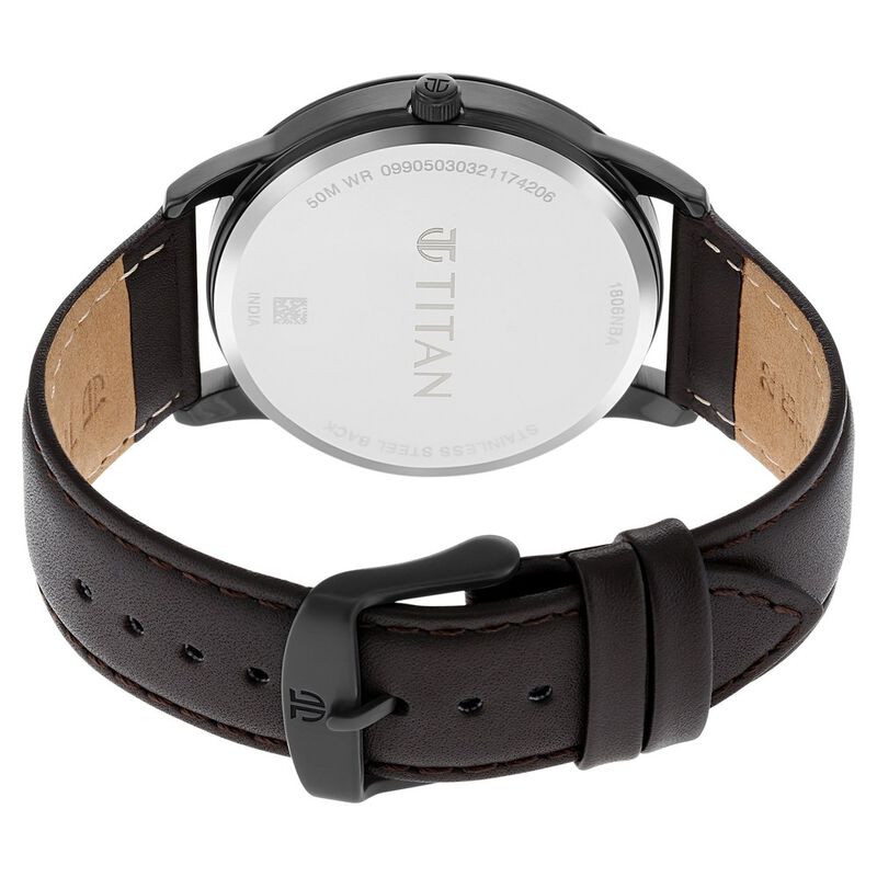 Titan Men's Timeless Style Watch: Refined Gold Dial and Leather Strap - image number 5