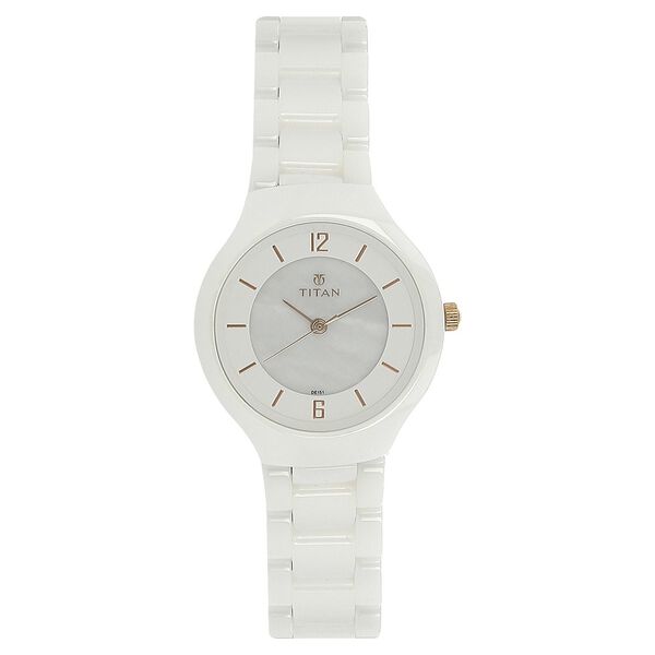 Titan Quartz Analog Mother of Pearl Dial Ceramic Strap Watch for Women - image number 0