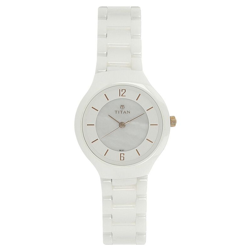 Titan Quartz Analog Mother of Pearl Dial Ceramic Strap Watch for Women