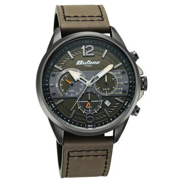 Titan Octane Cred Analog with Green Dial Grey Leather Strap Watch for Men