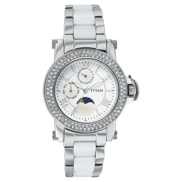 Titan Quartz Multifunction with Moon Phase White Dial Watch for Women - image number 0