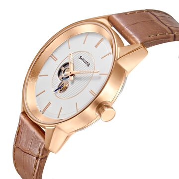 Sonata Quartz Multifunction Silver Dial Leather Strap Watch for Men