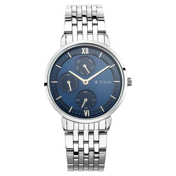 Titan Women's Regal: Roman Numeral Blue Dial & Metal Strap Watch - image number 1