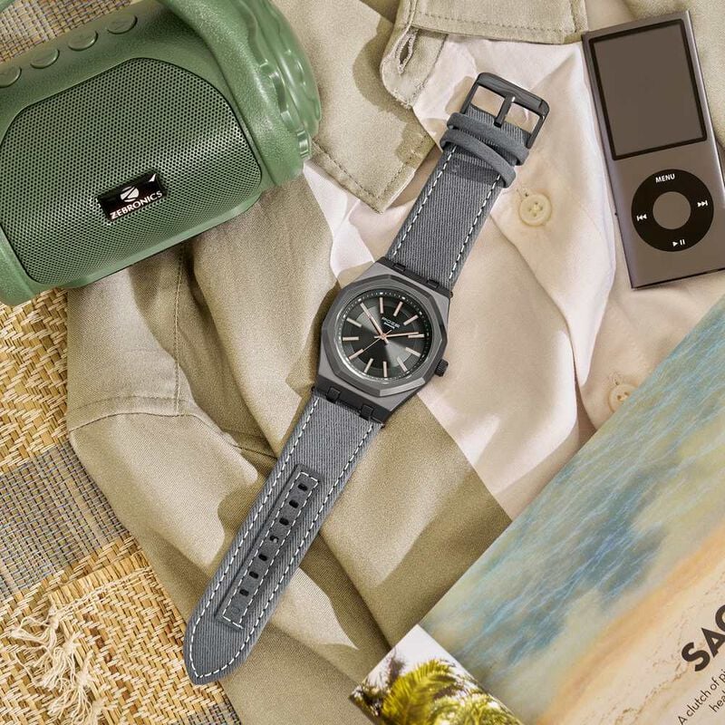 Poze Poze Quartz Analog Grey Dial Grey Denim Strap Watch For Men