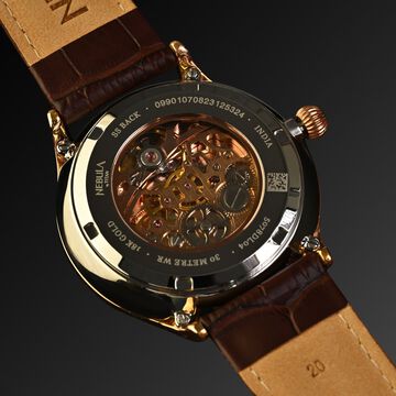Titan Nebula Abhiyant 18k Pink Gold Hand-Wound Mechanical Analog with Exhibition Caseback Leather Strap Watch for Men