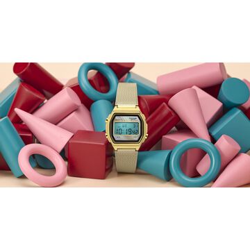 Poze By Sonata Digital Digital Beige Dial Beige Metal Strap Watch For Women