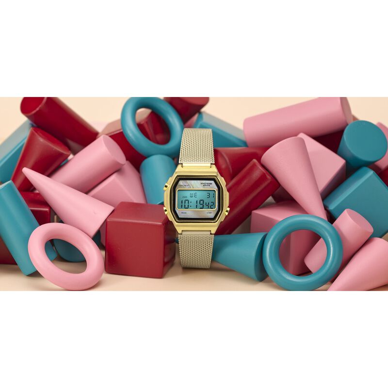 Poze By Sonata Digital Digital Beige Dial Beige Metal Strap Watch For Women