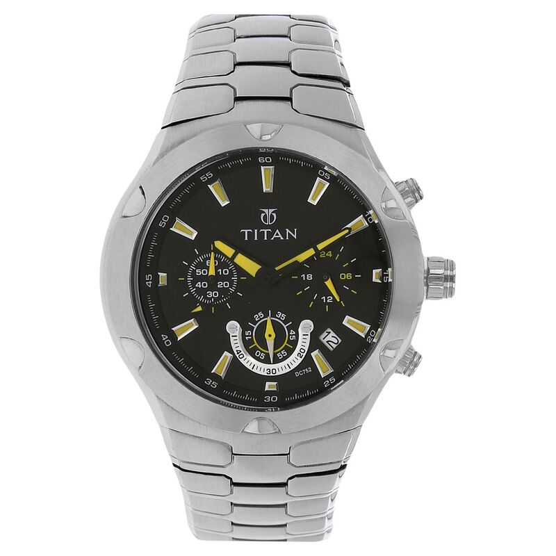 Titan Quartz Chronograph Black Dial Stainless Steel Strap Watch for Men