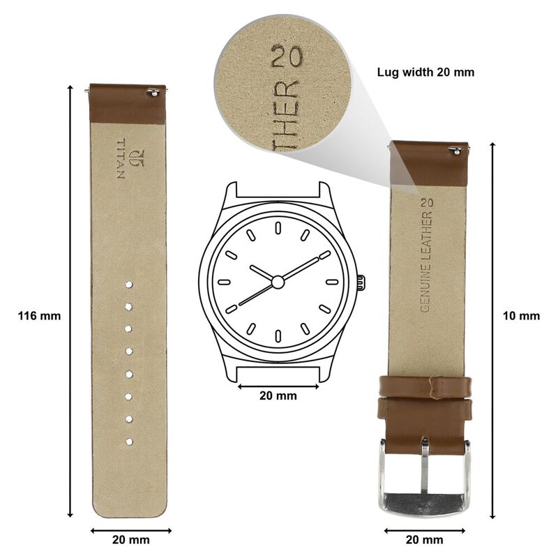 20 mm Brown Genuine Leather Strap for Men - image number 1