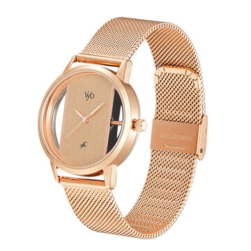 Fastrack Vyb Runway Quartz Analog Rose Gold Dial Stainless Steel Strap Watch for Girls