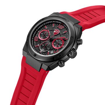 Ducati Quartz Chronograph Black Dial Red Silicone Strap Watch For Men