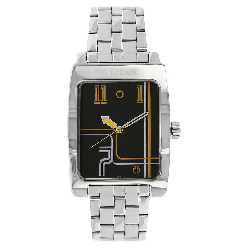Titan Quartz Analog Black Dial Metal Strap Watch for Men