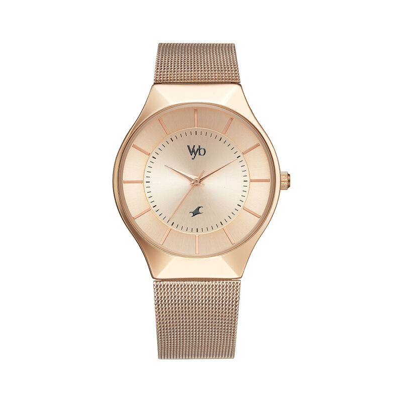 Fastrack Vyb Successor Quartz Analog Rose Gold Dial Stainless Steel Strap Watch for Girls