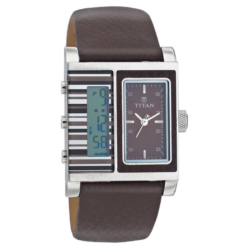 Titan Digital Brown Dial Leather Strap watch for Men - image number 0