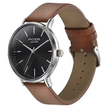 Sonata Poze Quartz Analog Black Dial Leather Strap Watch for Men