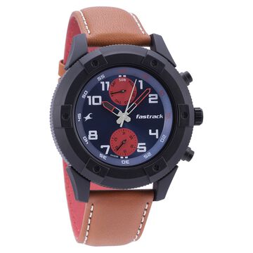 Fastrack Modular Quartz Analog Blue Dial Leather Strap Watch for Guys