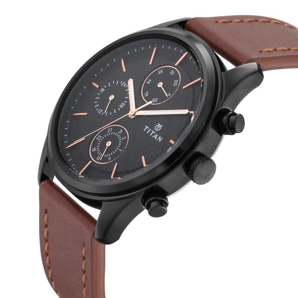 Titan watch shop with leather belt