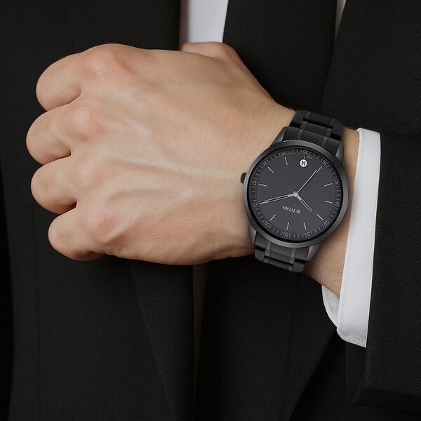 Titan Minimals Quartz Analog with Date Black Dial Black Metal Strap Watch For Men - image number 6