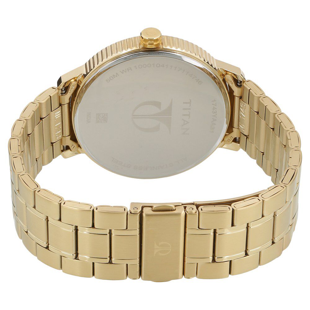 Buy Online Titan Regalia Baron Champagne Dial Analog with Day and Date Stainless Steel Strap watch for Men nn1743ym01 Titan