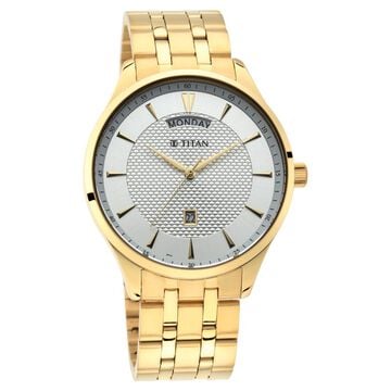Titan Quartz Analog with Day and Date White Dial Stainless Steel Strap Watch for Men