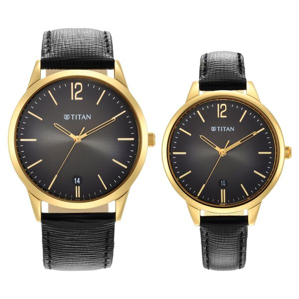 Titan Bandhan Anthracite Dial Analog Leather Strap watch for Couple - image number 1