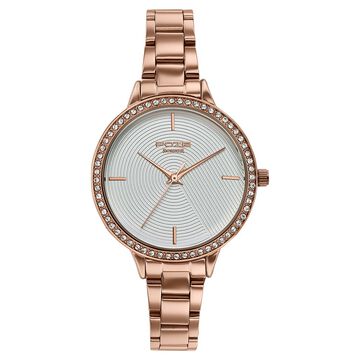 Poze By Sonata Quartz Analog White Dial Rose Gold Stainless Steel Strap Watch For Women