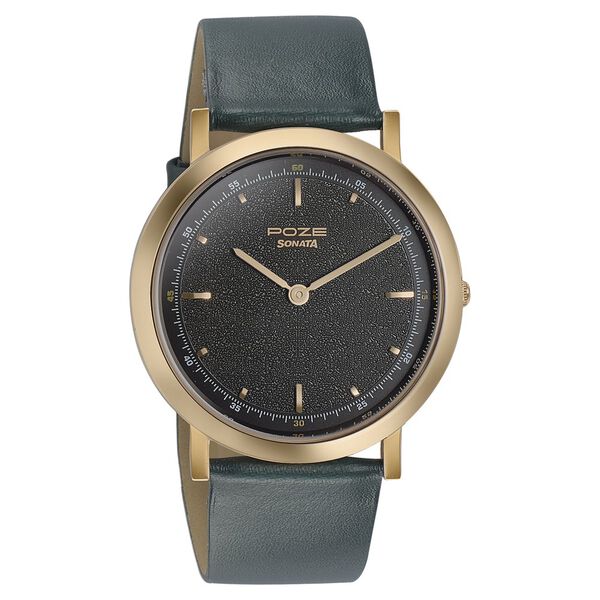 Sonata Poze Quartz Analog Green Dial Leather Strap Watch for Men - image number 0