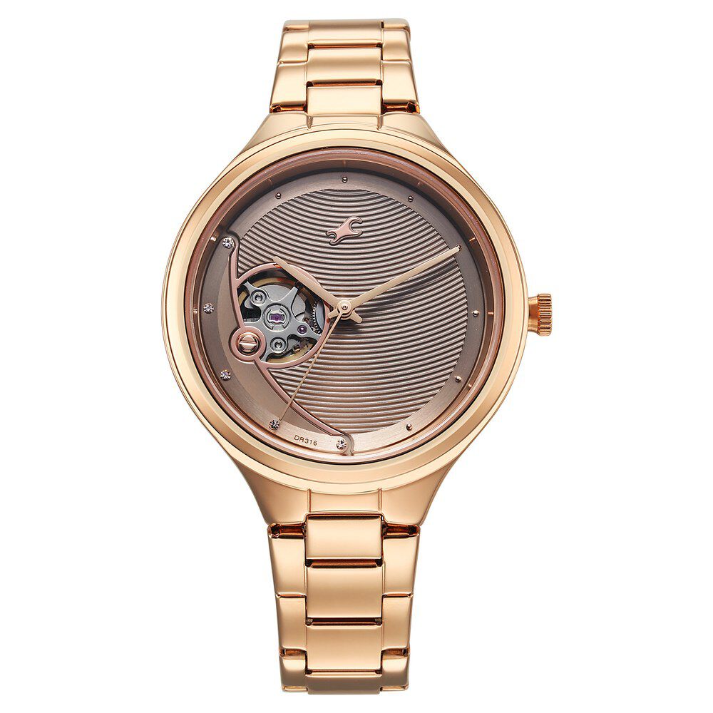 Fastrack Automatic Rose Gold Dial Metal Strap Watch For Girls-picture-17