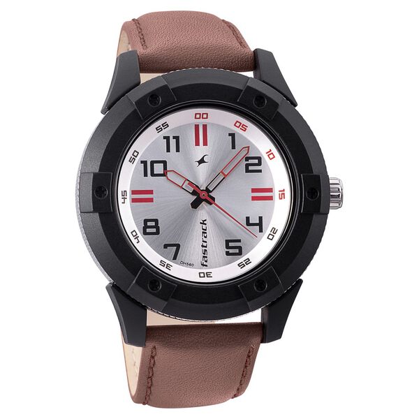 Fastrack Quartz Analog Silver Dial Leather Strap Watch for Guys - image number 0