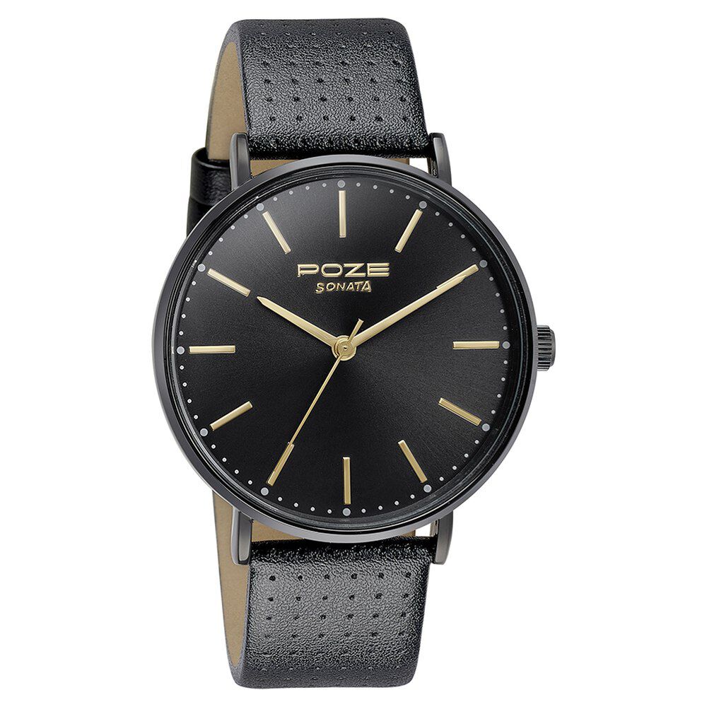 Wataページ Buy Online Sonata Poze Quartz Analog Black Dial Leather Strap