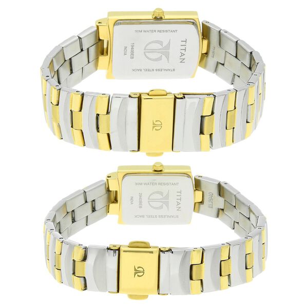 Titan Quartz Analog with Date White Dial Stainless Steel Strap Watch for Couple - image number 3