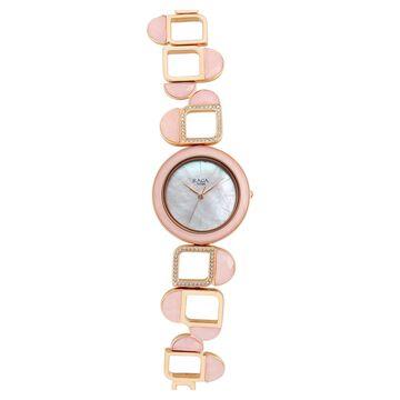 Titan Raga New You Quartz Analog Mother Of Pearl Round Dial Rose Gold Metal Strap Watch For Women