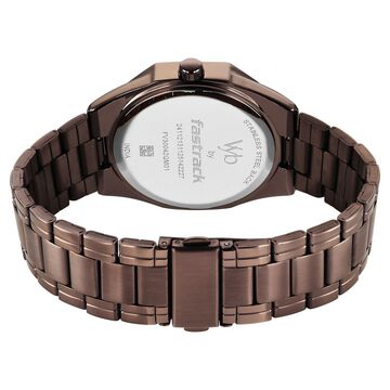 Vyb Quest By Fastrack Quartz Analog Brown Dial Brown Metal Strap Watch For Guys