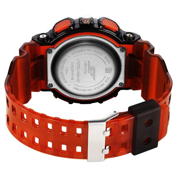 Sonata SF Spectra Quartz Digital Black Dial Translucent Orange PU Strap Watch For Men - image number 4