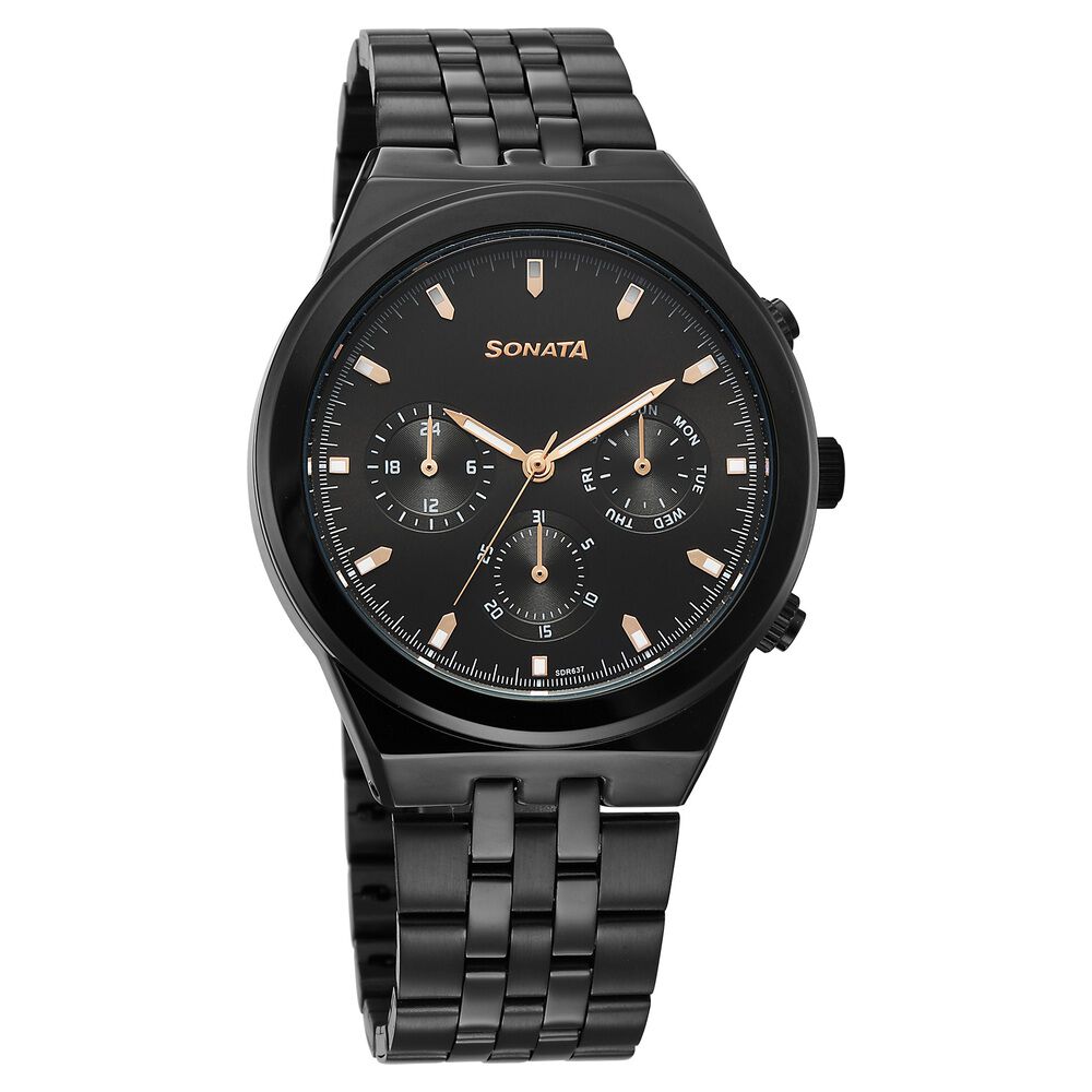 Sonata Eternia Quartz Multifunction Black Dial Metal Strap Watch For Men-picture-11