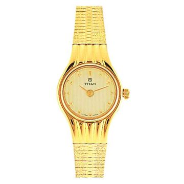 Titan Quartz Analog Champagne Dial Stainless Steel Strap Watch for Women