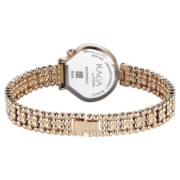 Titan Raga Spotlight Quartz Analog White Dial Rose Gold Metal Strap Watch For Women