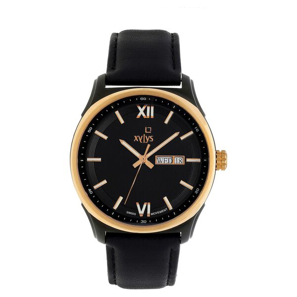 Xylys Swiss Analog with Day Date Black Leather Strap Black Dial Watch For Men - image number 0