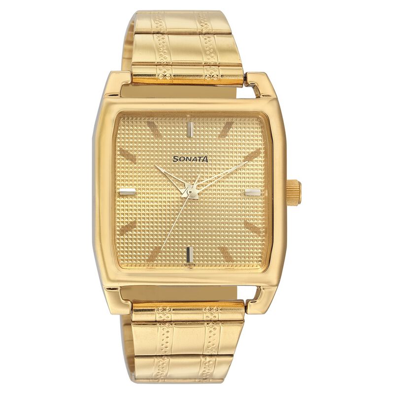 Sonata Quartz Analog Champagne Dial Strap Watch for Men
