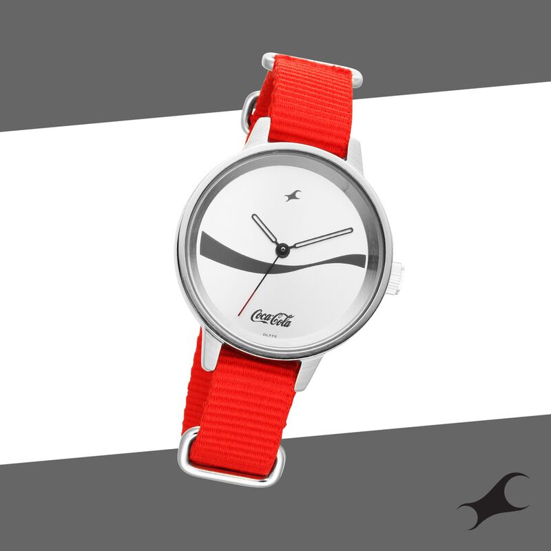 Fastrack Coca Cola Edition By Fastrack Quartz Analog Silver Dial Nylon Strap Watch for Girls