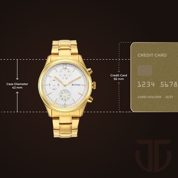 Titan Black and Gold Silver Dial Analog with Day and Date Stainless Steel Strap Watch for Men - image number 2