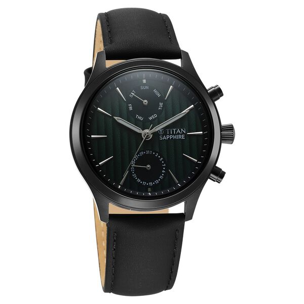 Titan Sapphire Multifunction Quartz Analog with Day and Date Green Dial Leather Strap Watch for Men - image number 1